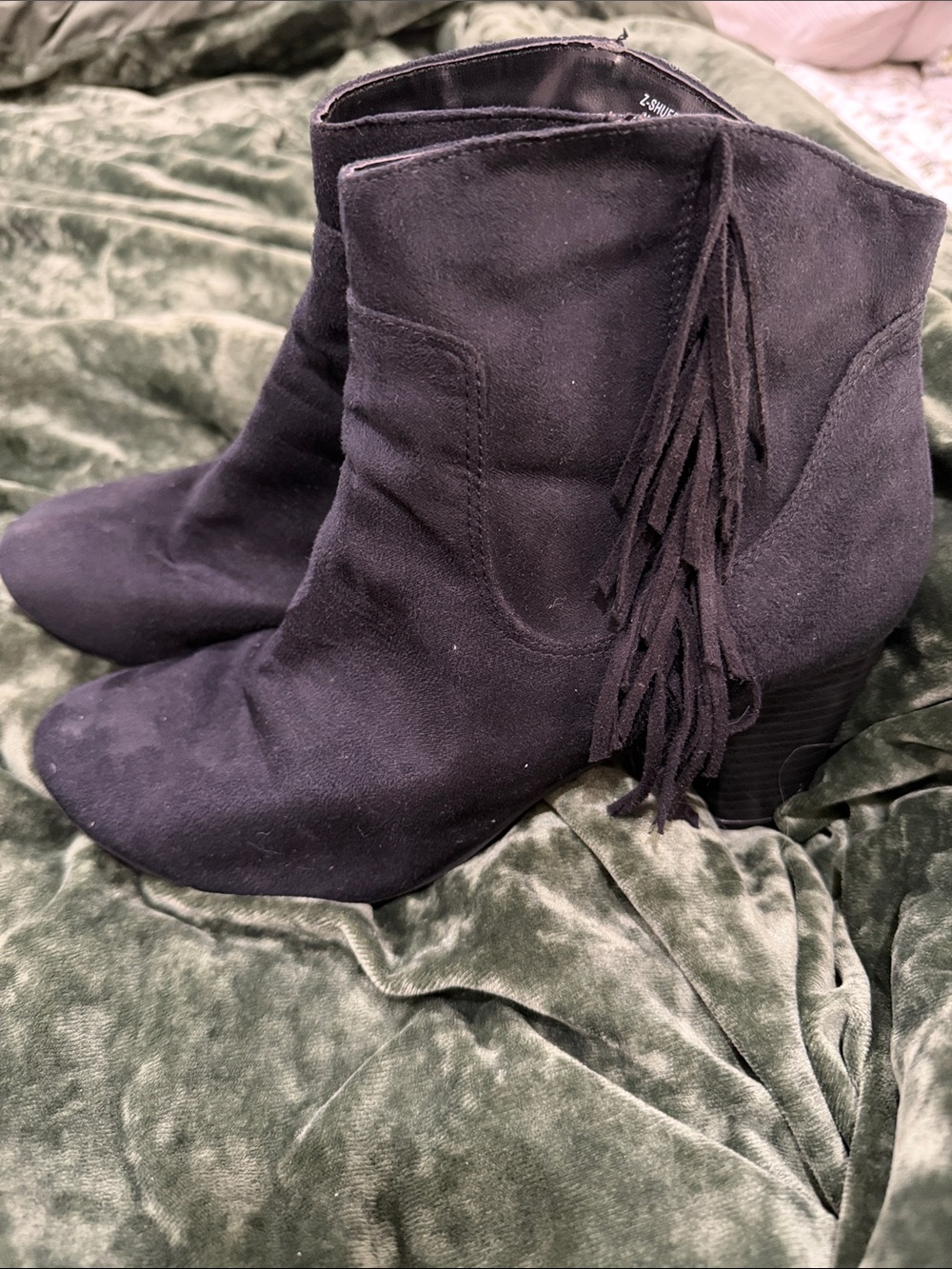Chinese Laundry Black Suede Fringe Ankle Booties